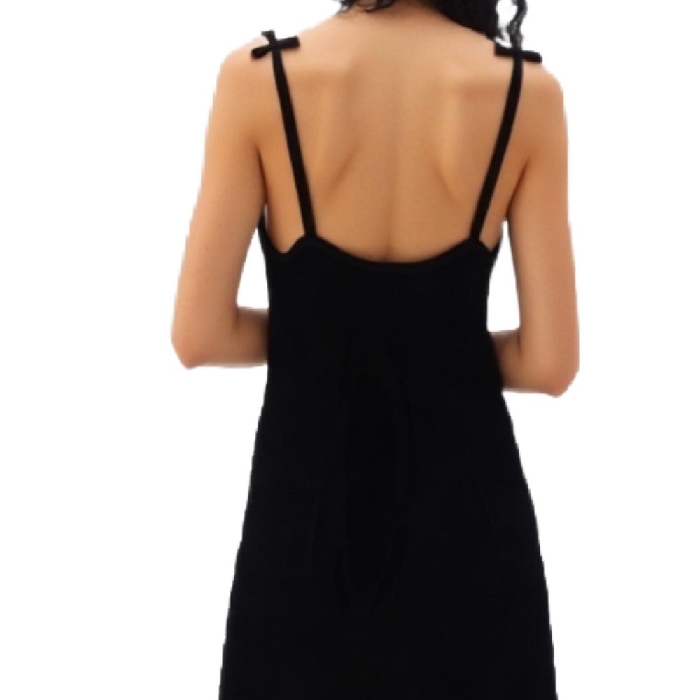 Benetton Black Velvet Mini Dress with Bow Straps Size Small